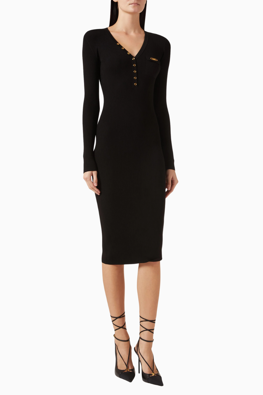 Ribbed Midi Triko Elbise, Lüks Günlük Şıklık