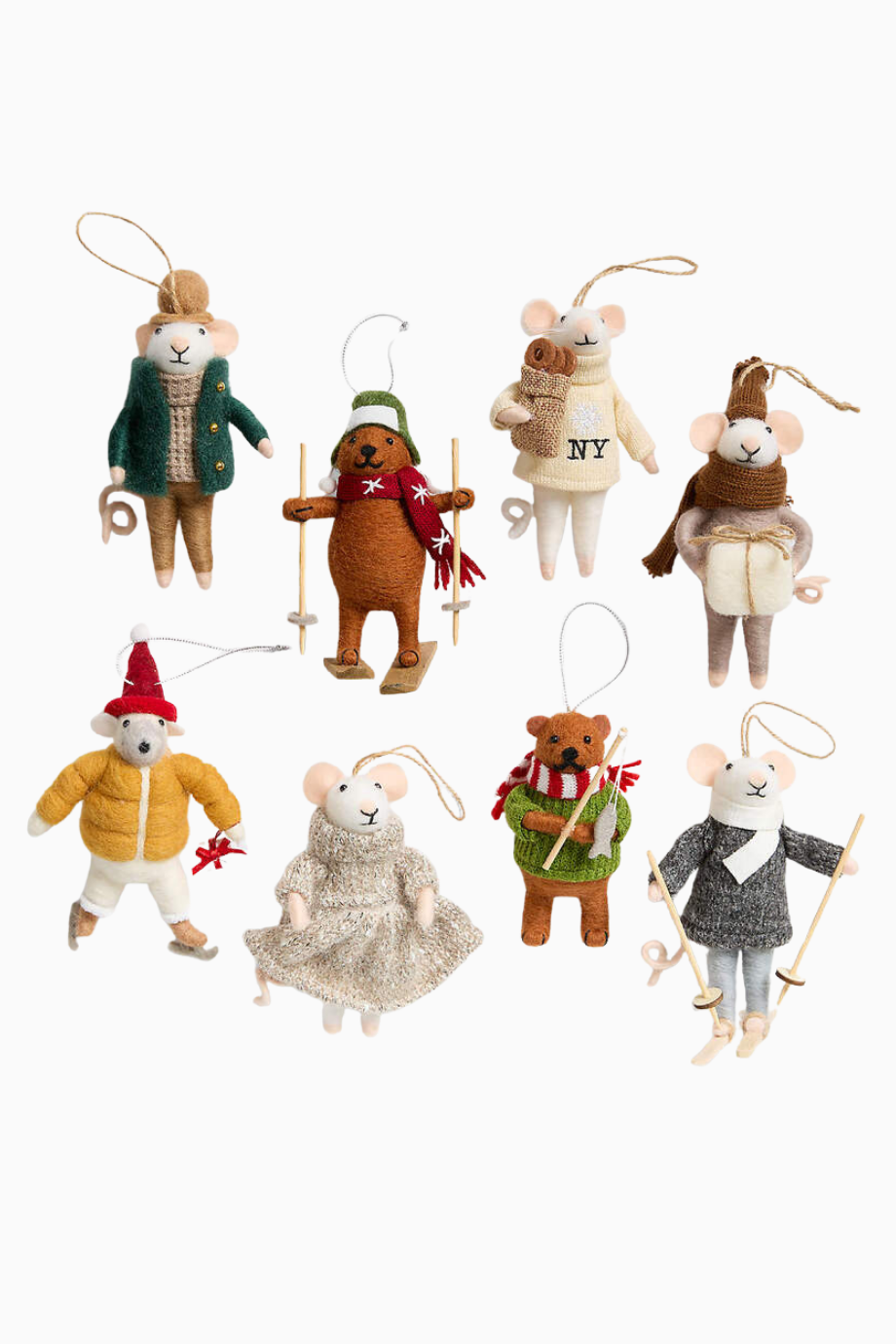 Felted Wool Ice Fishing Bear Ornament Set 4’lü Yılbaşı Ağaç Süsü