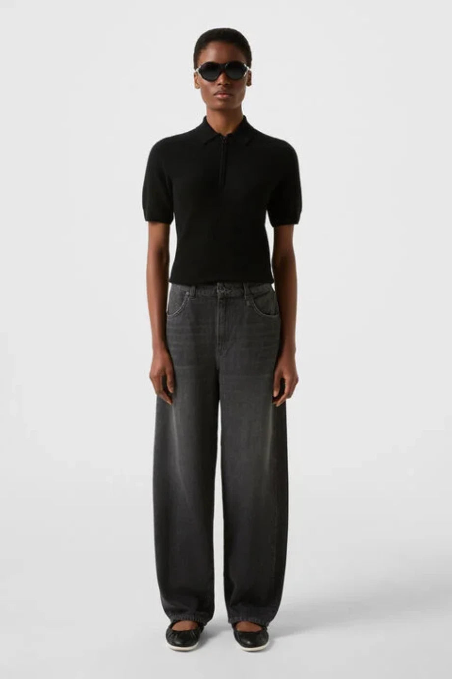 Bina Barrel Koyu Gri Geniş Paça Fit Kadın Jean Pantolon