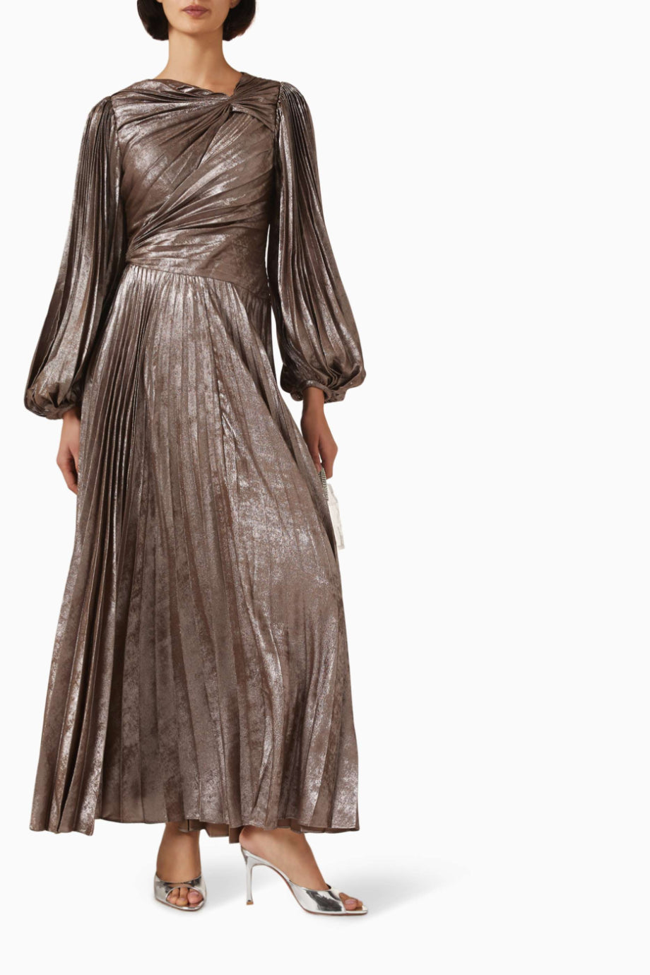Hanwell Metallic Sepia Kadın Piliseli Davet Elbisesi