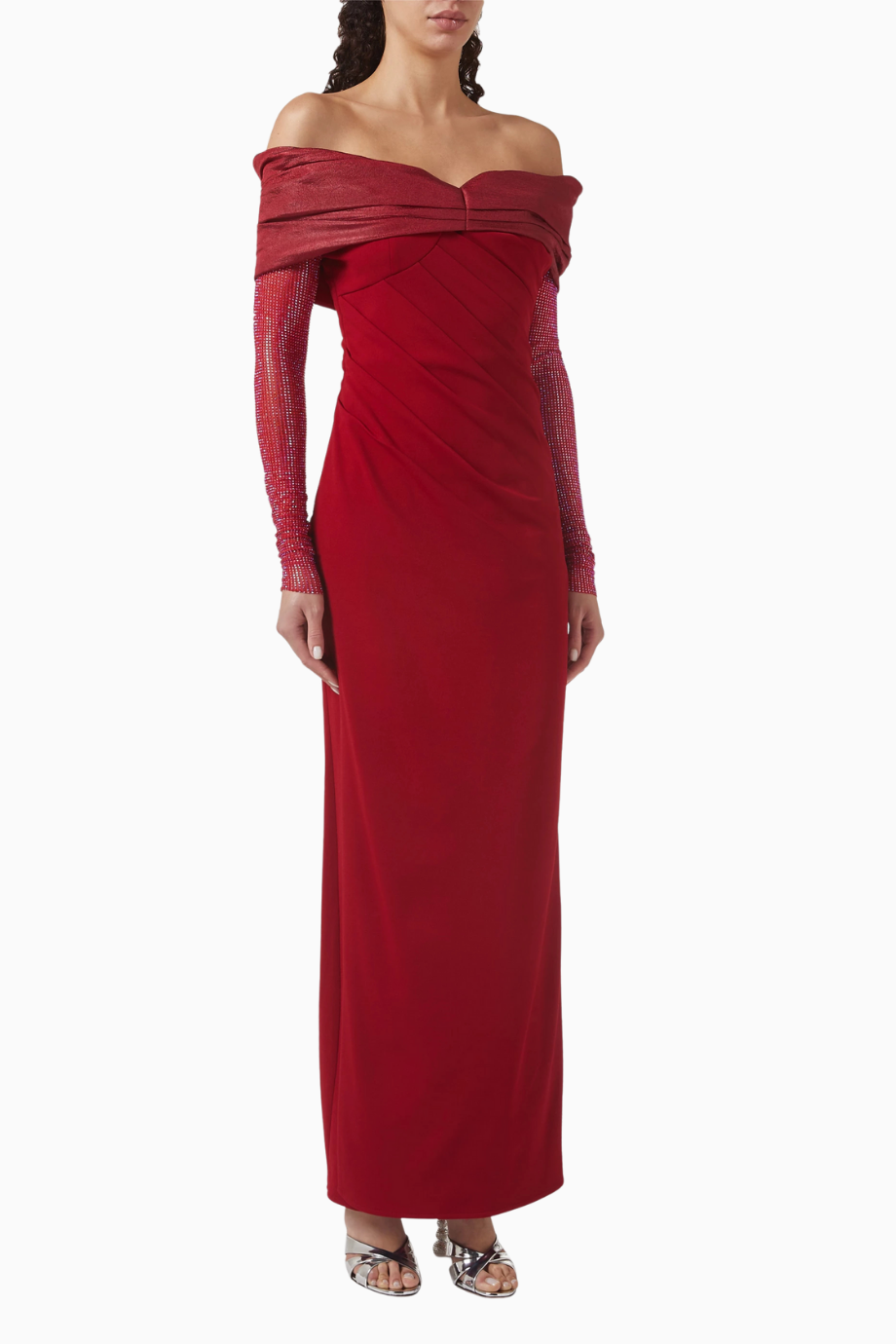 Off-shoulder Maxi Dress in Scuba Omzu Açık Kadın Elbise