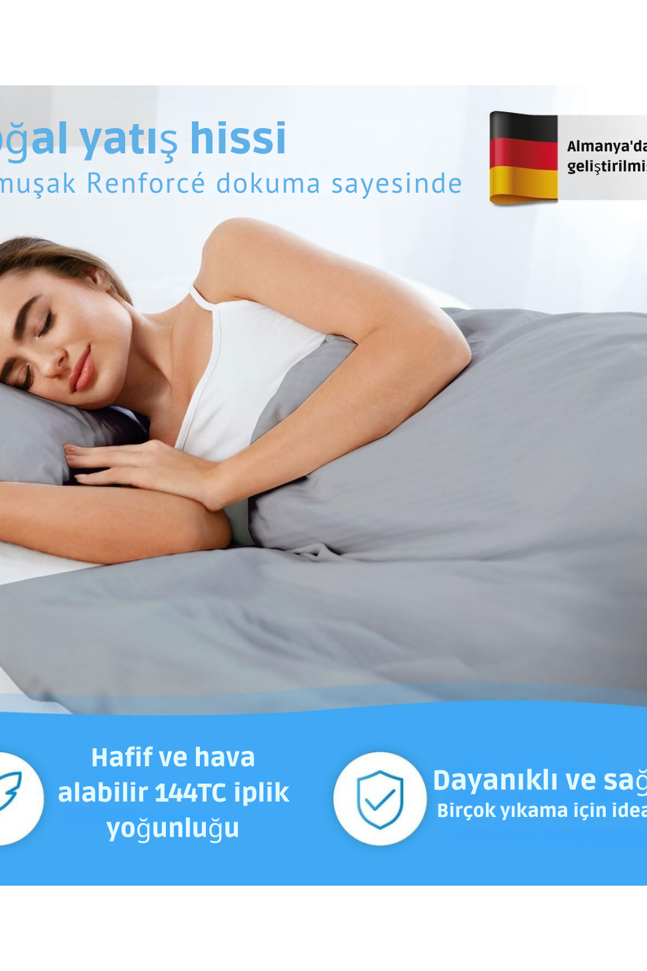 135x200 cm Yatak Örtüsü Seti, %100 Pamuk, Oeko-Tex Sertifikalı, Yumuşak ve Kabaran, Alman Tasarımı