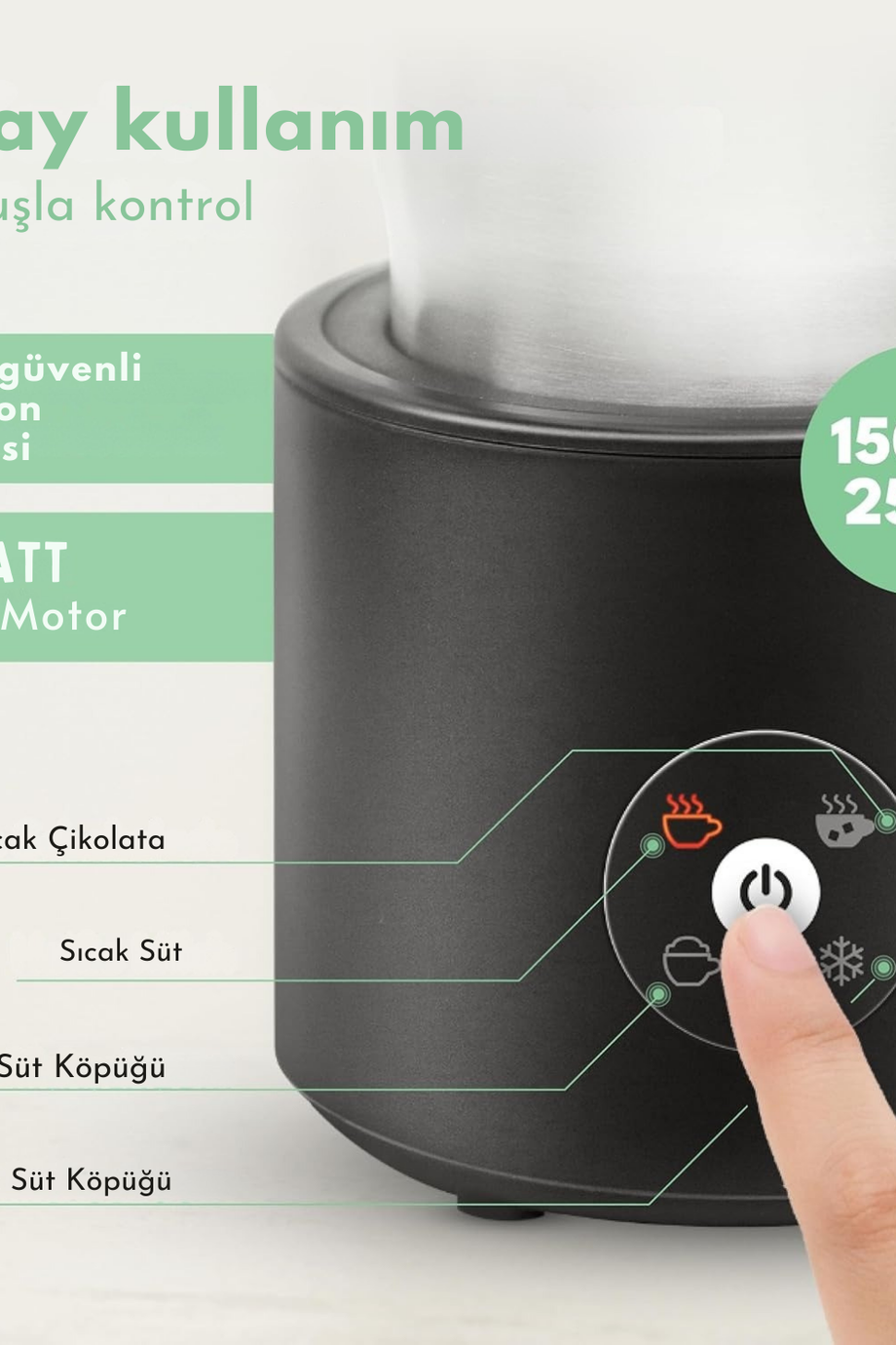 2'si 1 Arada Elektrikli Süt Köpürtücü & Kakao Makinesi, 250 ml, 4 Mod, 2 Yedek Çırpıcı