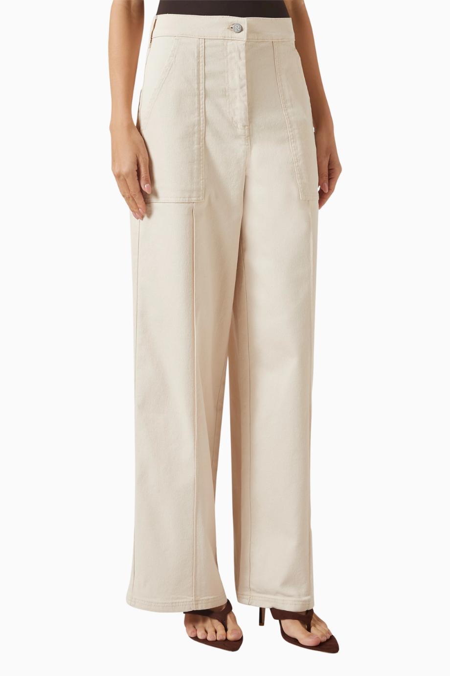 Energy Wide-leg Denim Pants, Bej Lüks Geniş Paçalı Denim Pantolon