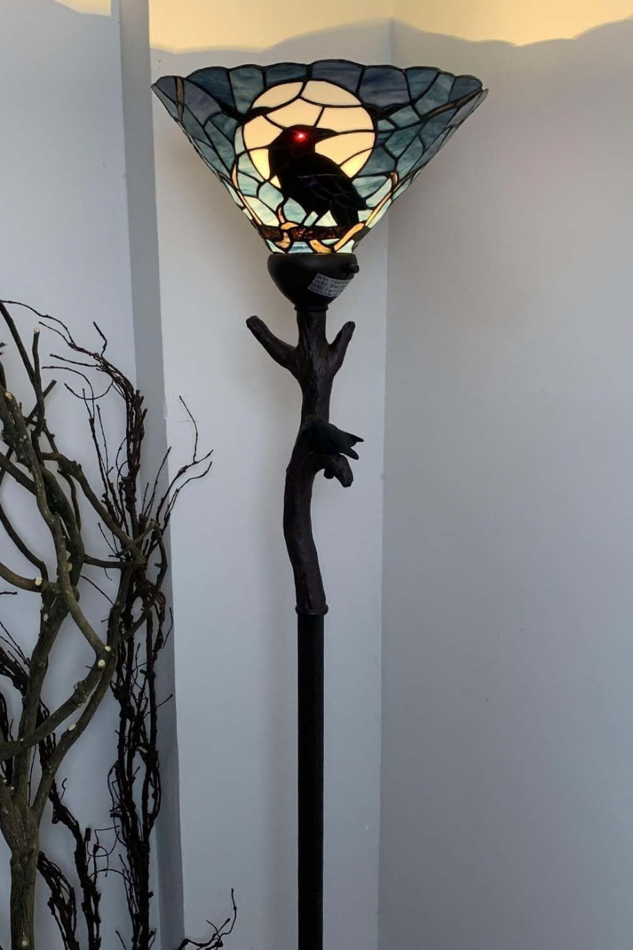 Raven Tiffany Stil, El İşçiliği Vitray Cam Dekoratif Lambader