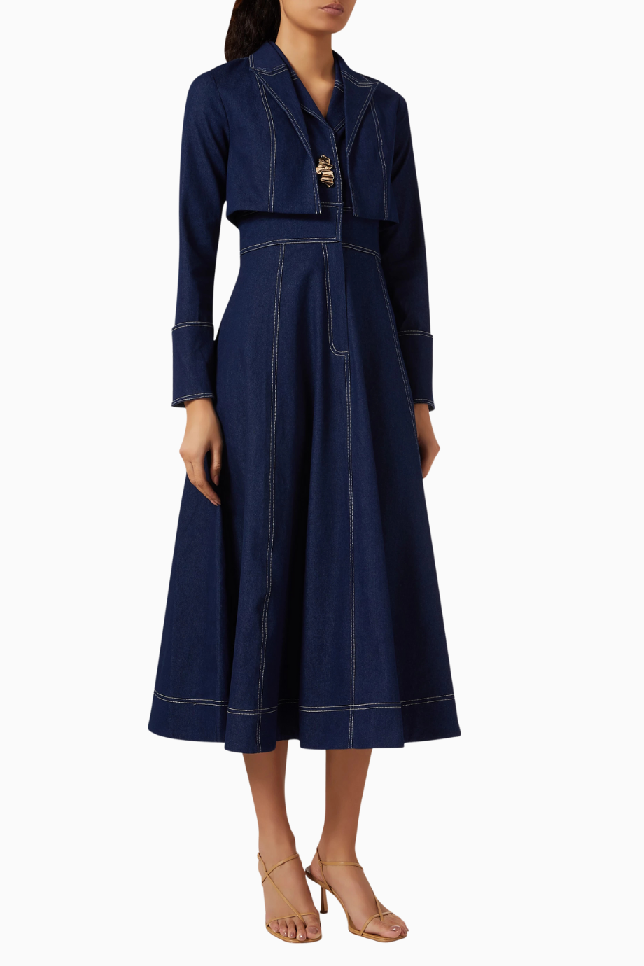 Eliana Denim Dress, Modern Kesim ve Altın Detaylı Elbise