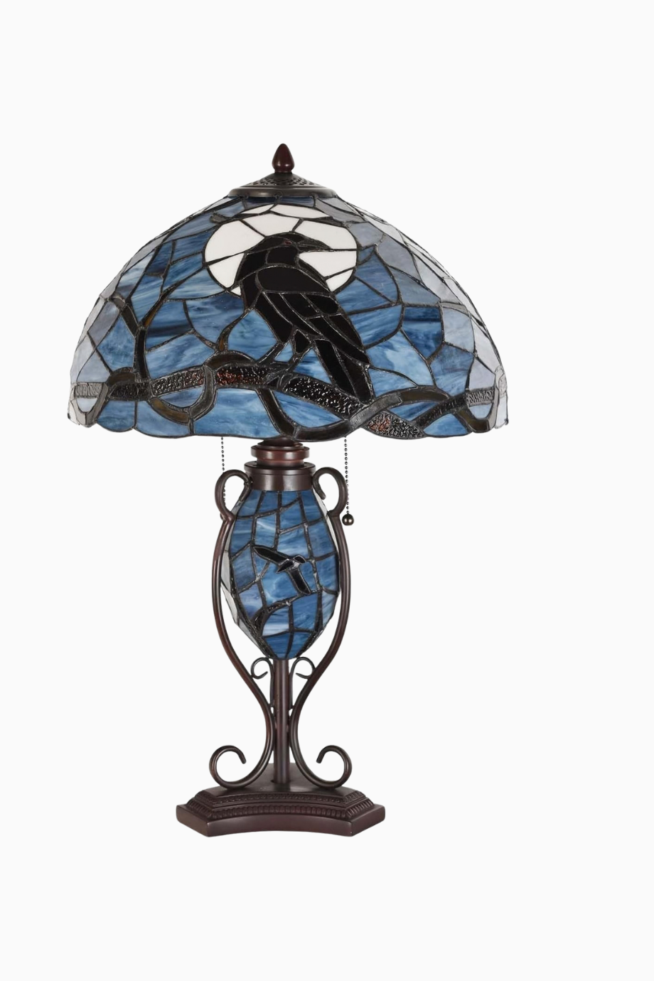 Raven Tiffany Stil Vitray Cam, El İşçiliği Dekoratif Masa Lambası
