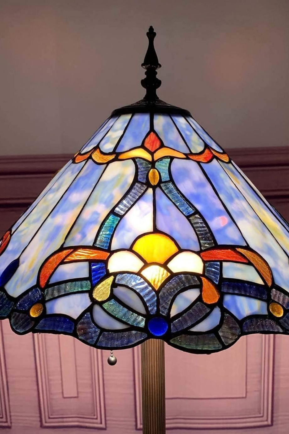 Barok Stil Vitray Cam, El İşçiliği 3 Işıklı Dekoratif Lambader