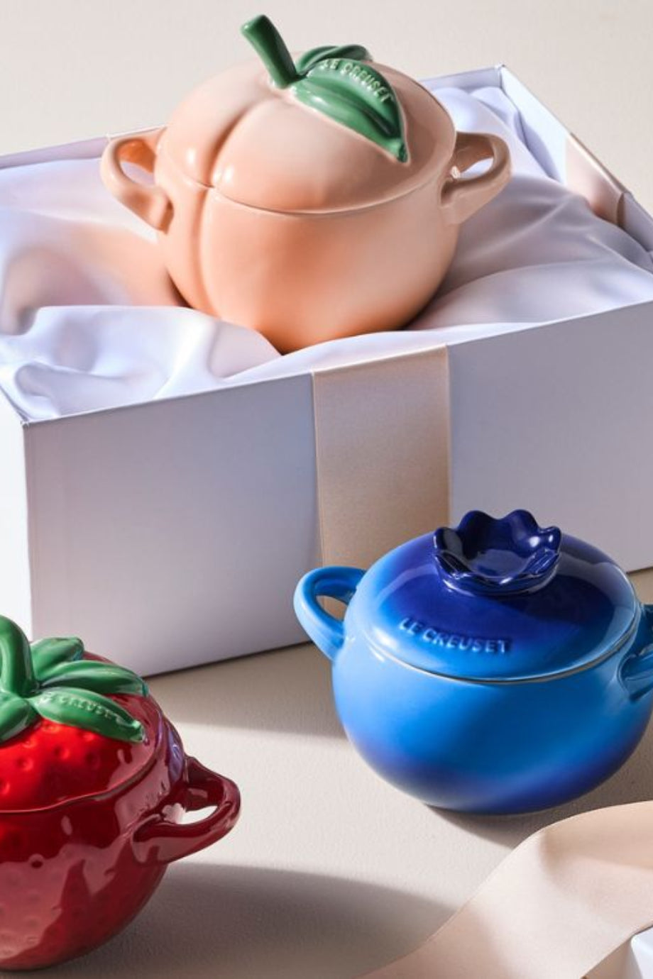 Mini Cocotte Şeftali Tasarım Taş Seramik Kapaklı Kase