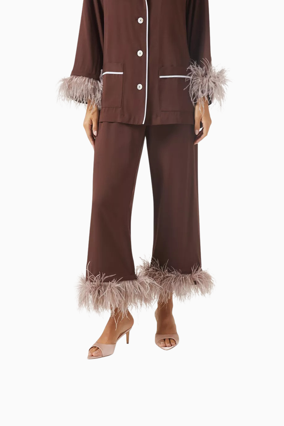 Belle 65 Açık Pembe Saten Sivri Burun, El Yapımı Zarif Mule Sandalet