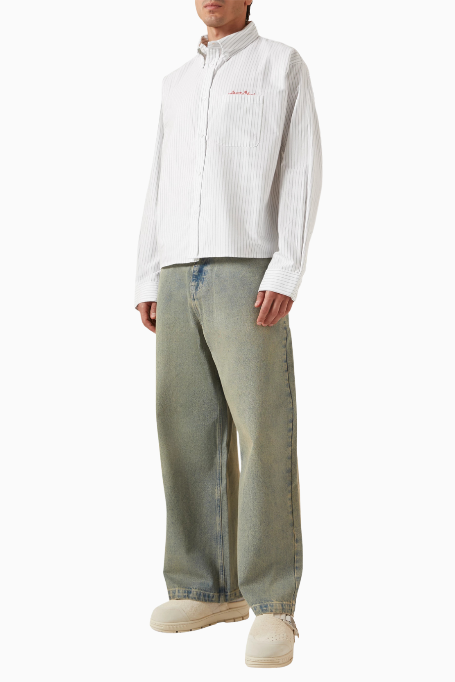 Oxford Script Cropped Çizgili Pamuk Erkek Gömlek