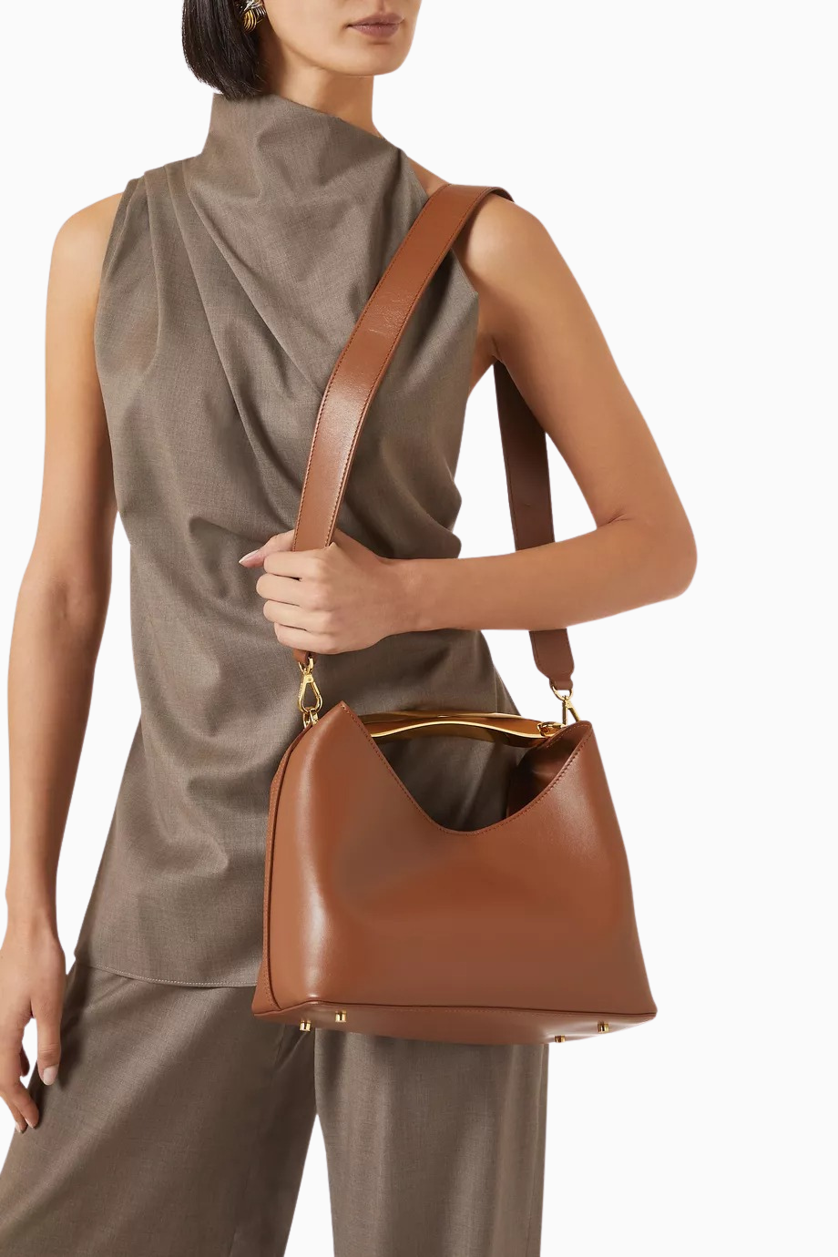 Medium Boomerang Cognac Deri, Zarif ve Lüks Omuz-Çapraz Çanta, Paris Tarzı