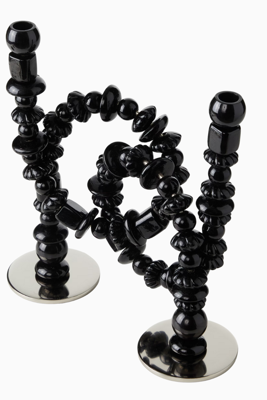 Beads Cam Mumluk Çift Mum Yuvalı Tasarım Siyah