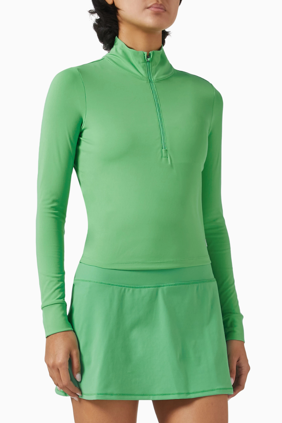 Studio Half-Zip Crop Top, Stretch Knit Spor ve Şık Üst