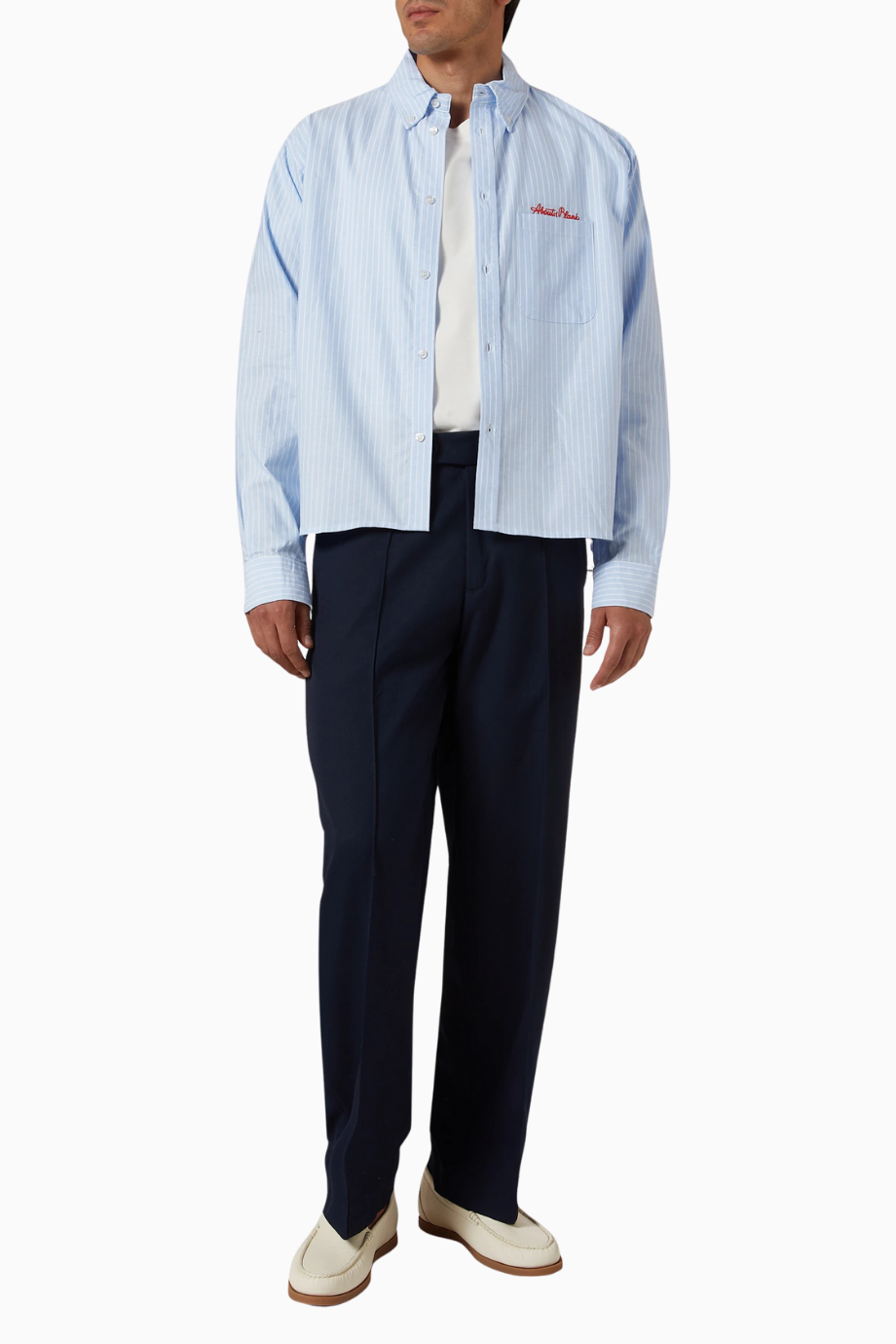 Oxford Script Cotton Shirt Cropped Mavi Erkek Gömlek