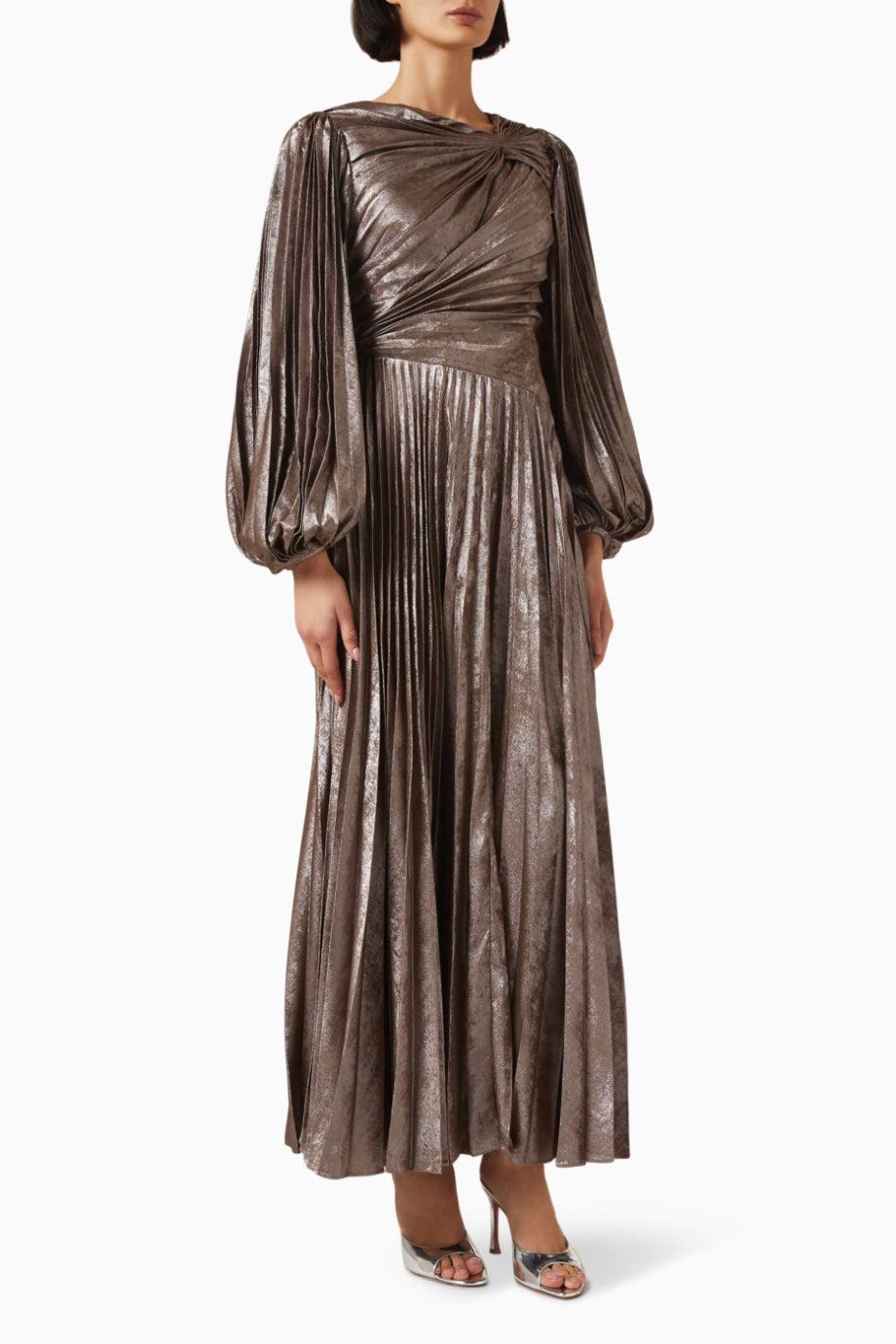 Hanwell Metallic Sepia Kadın Piliseli Davet Elbisesi