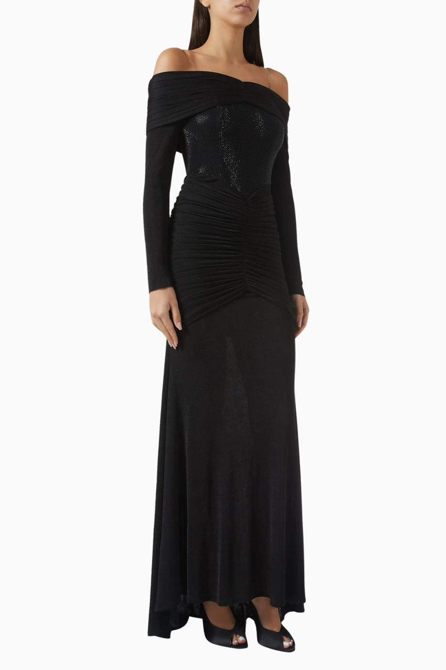 Off-Shoulder Siyah Maxi Kadın Elbise