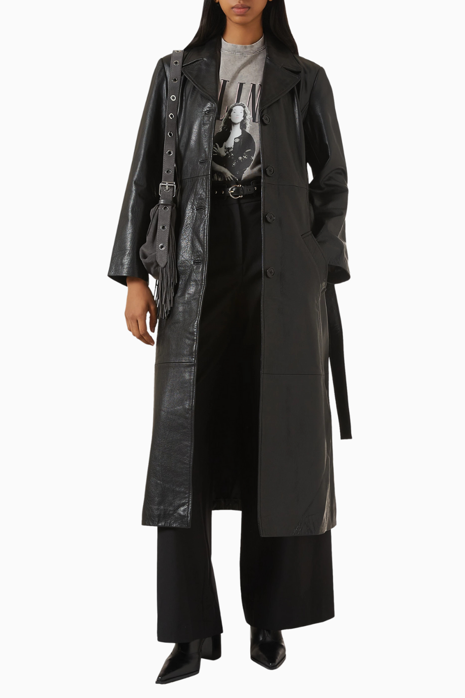 Gileather Siyah Deri Kemerli Trench Coat, Zarif ve Zamansız Stil