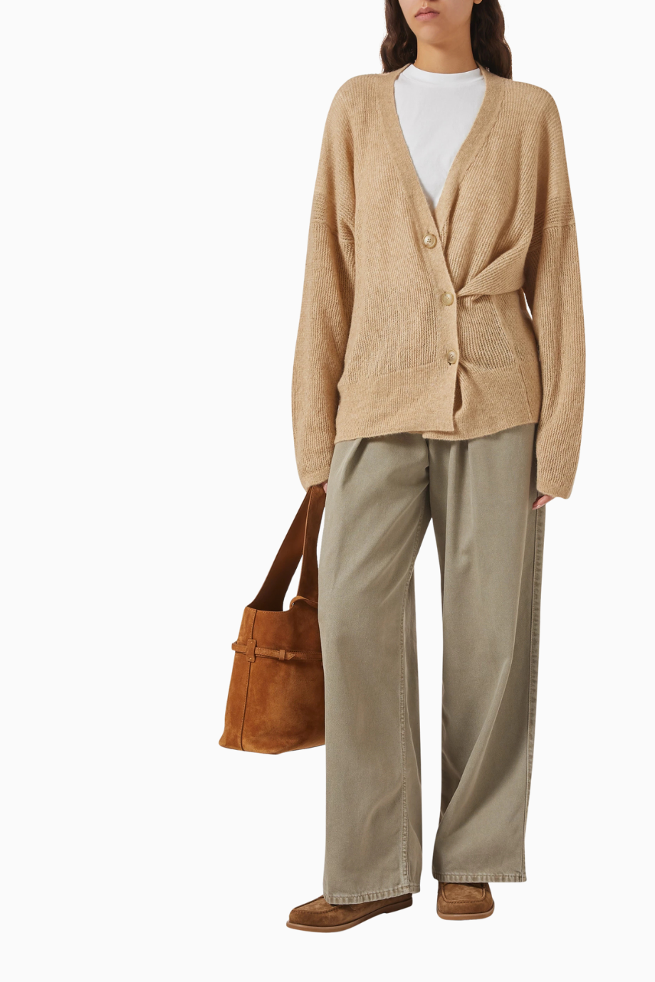 Kelly Oversized Cardigan, Bej-Lüks Yün Karışımlı Kadın Hırka