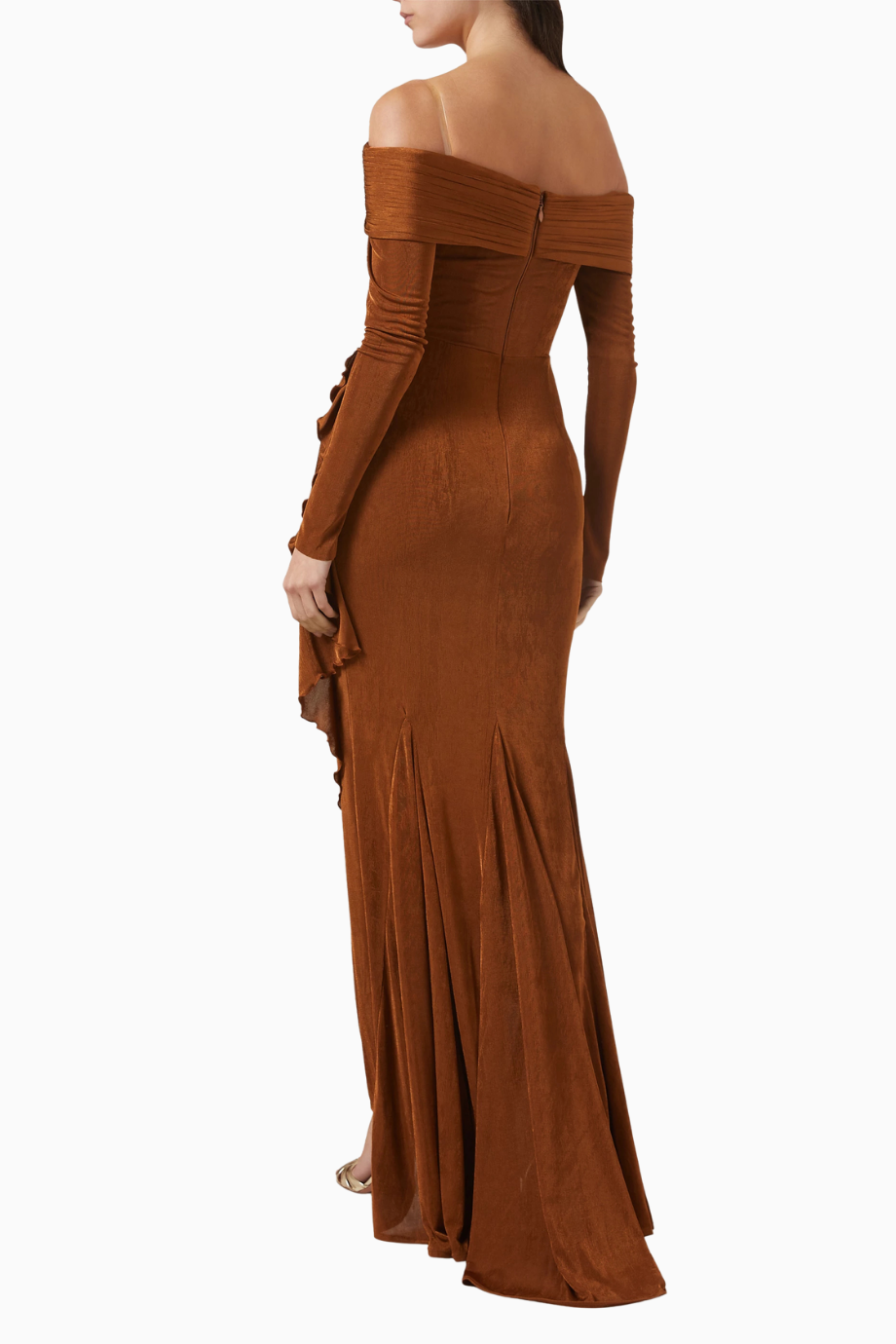 Off-shoulder Dress in Jersey Kahverengi Kadın Elbise