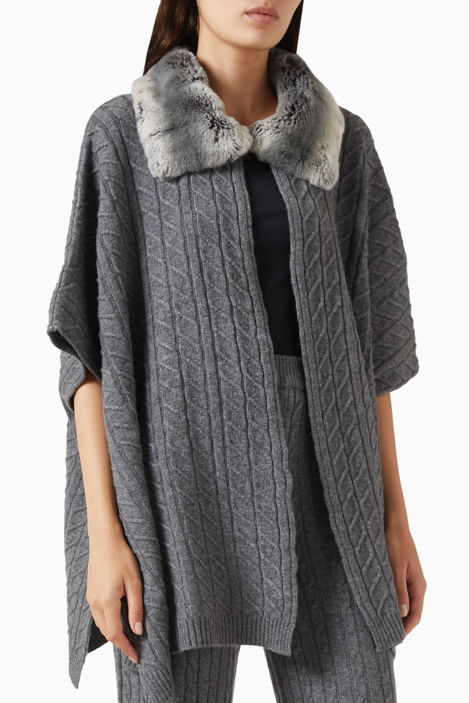 Collar-detail Poncho, Gri Şık ve Lüks Kadın Triko Panço