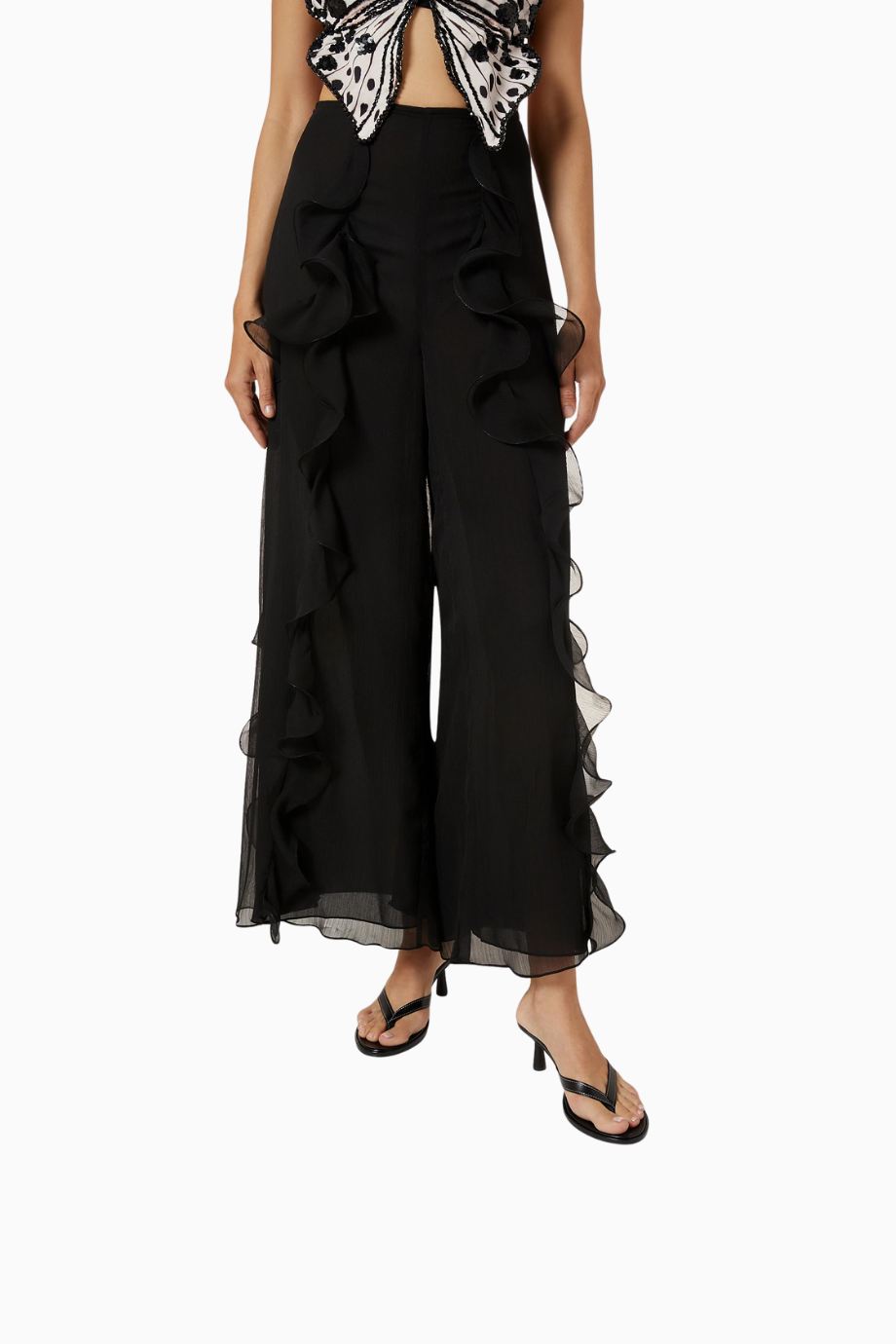 Daphne 75, Siyah Deri Thong Topuklu Sandalet