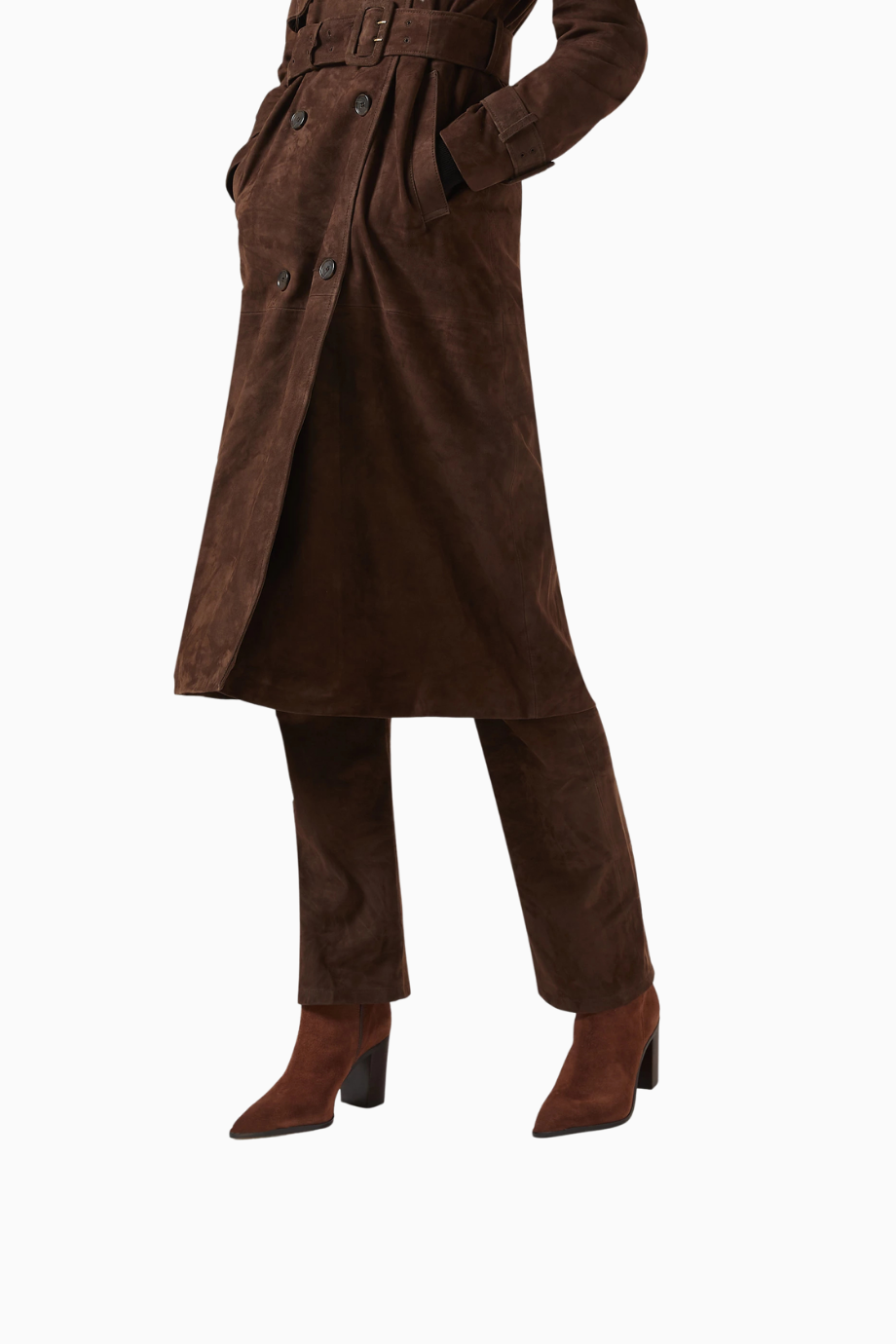 City Natural 85 Koyu Kahverengi Süet, Sivri Burun Lüks Blok Topuklu Ankle Bot