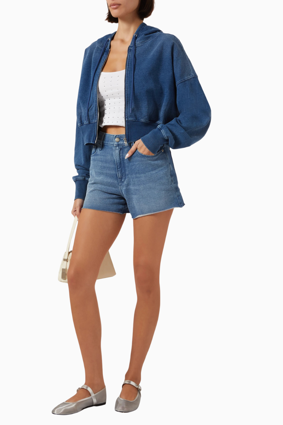 Jeanius Zip Up Hoodie, Denim Esintili Rahat-Şık Kadın Sweatshirt