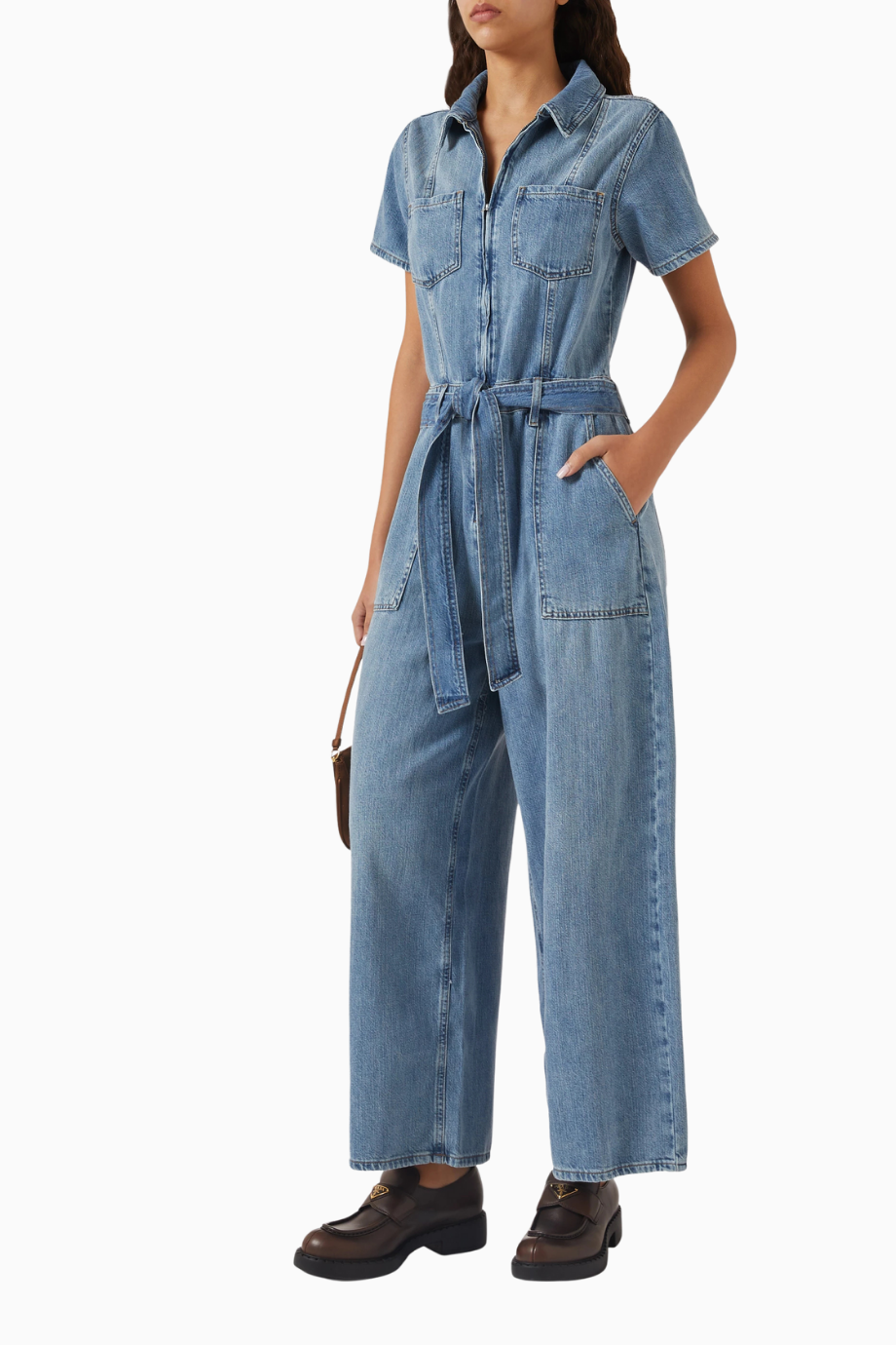 Fit For Success Kısa Tulum, Lite Linen Denim, Ayarlanabilir Bel ve Cep Detaylı Şık