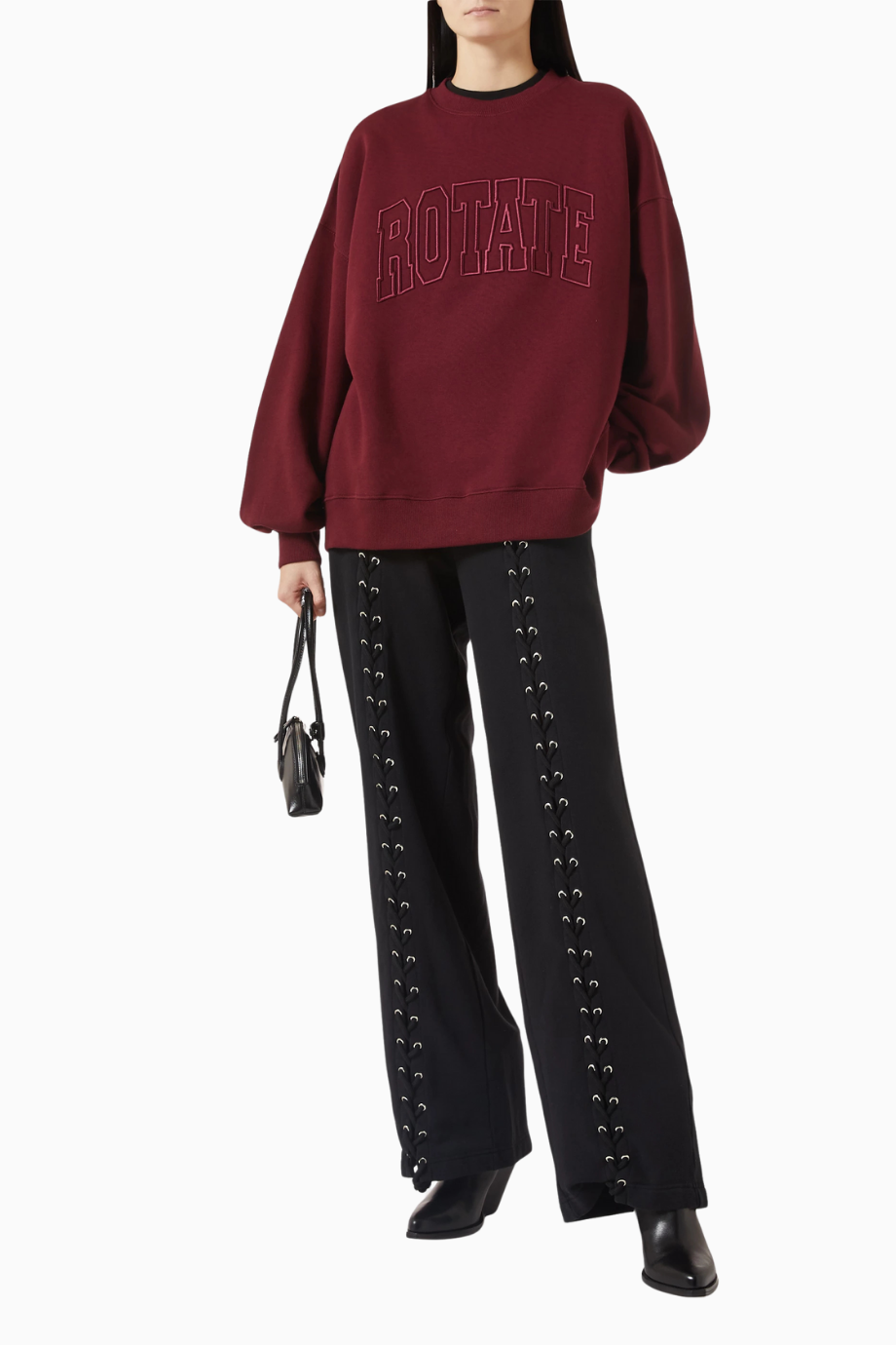 Bordo Organik Kot Nakışlı, Oversize Kadın Sweatshirt