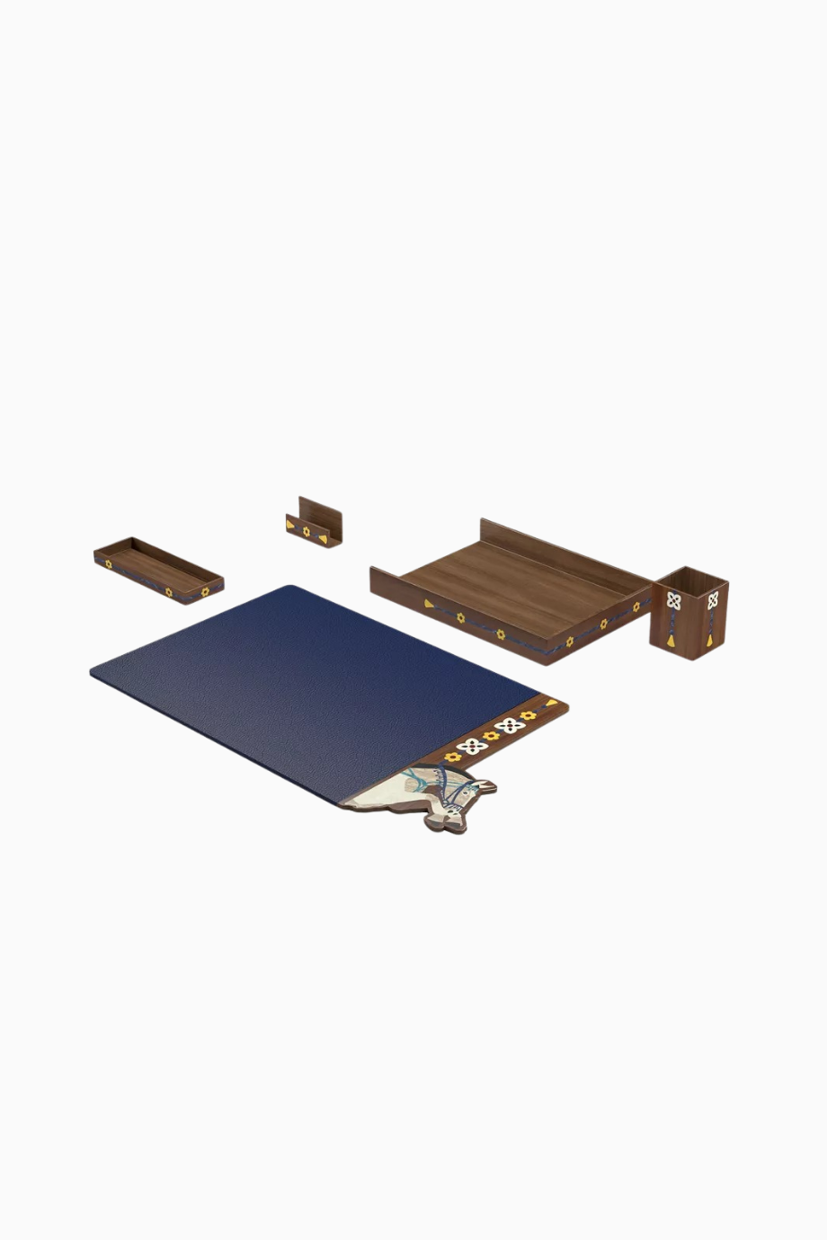 Faras Desk Set, Ceviz Ahşap ve Crossgrain Deri, Sümen Takımı