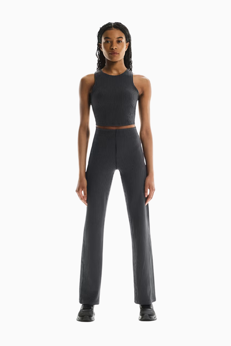 All-Day Ribbed Pants Yüksek Bel İki Renkli Kadın Pantolon