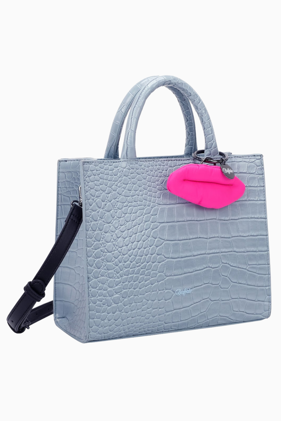 Big Boxy Henkeltasche, Kroko Desenli Tote Çanta, Mavi