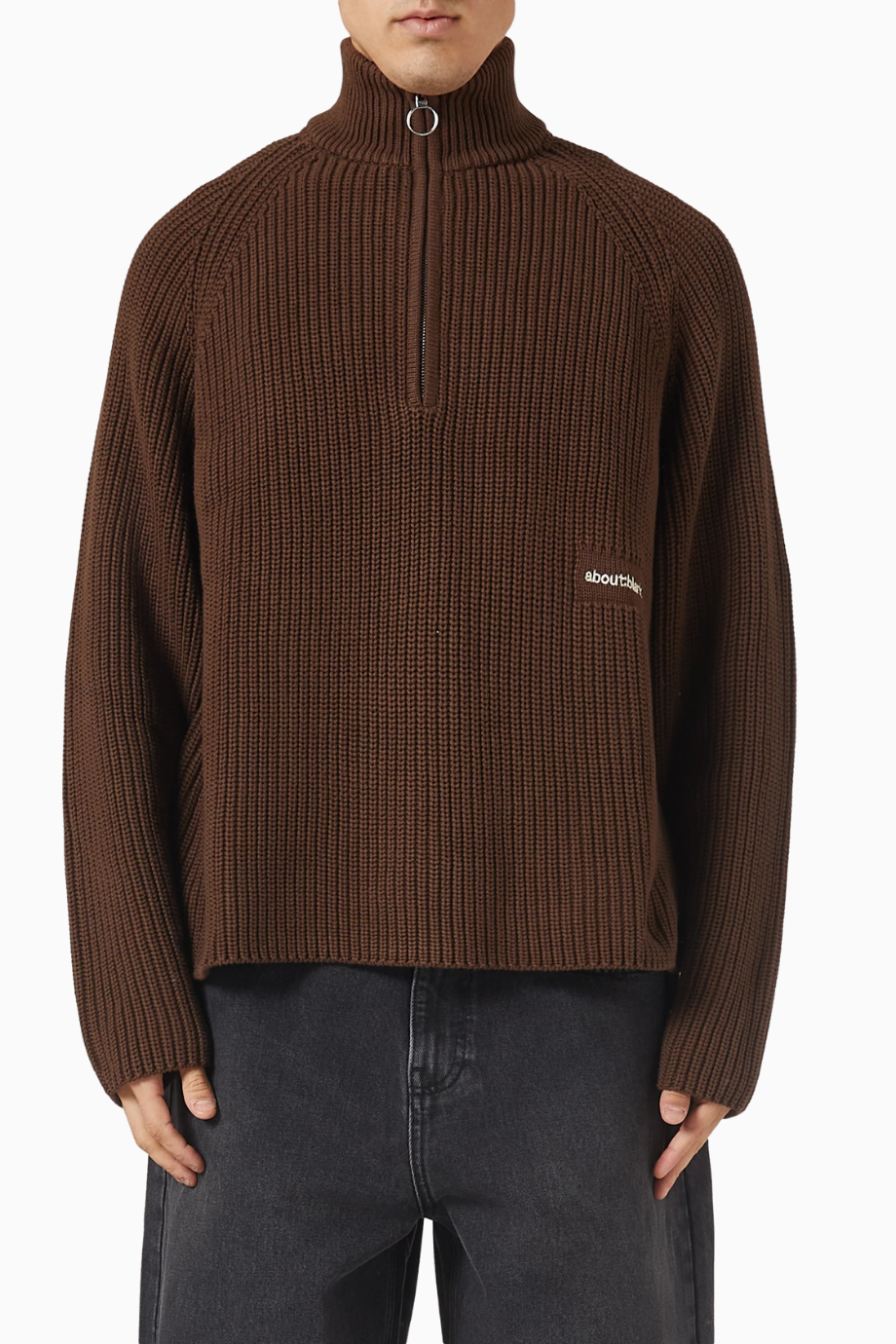 Funnel Knit Cotton Erkek Sweater