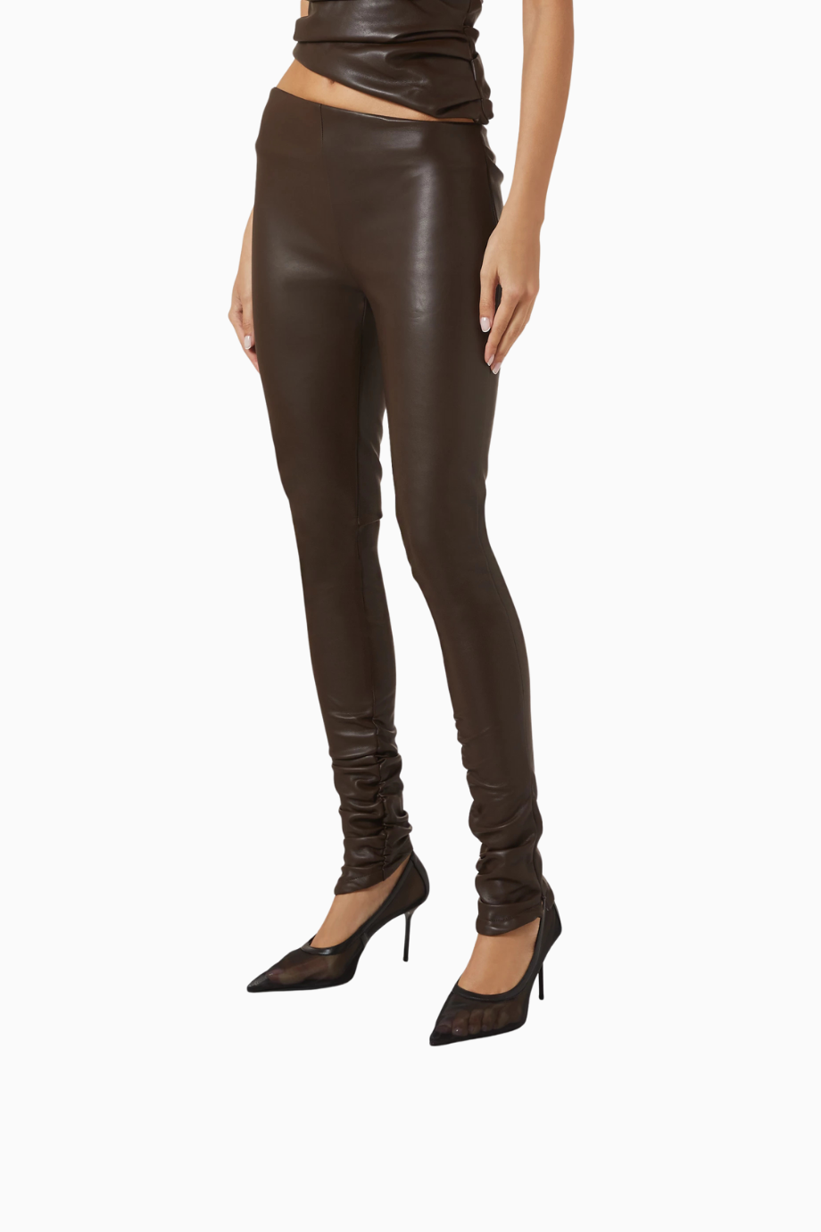 Sheer 100 Siyah File ve Deri, Sivri Burun Lüks Stiletto Topuklu Ayakkabı