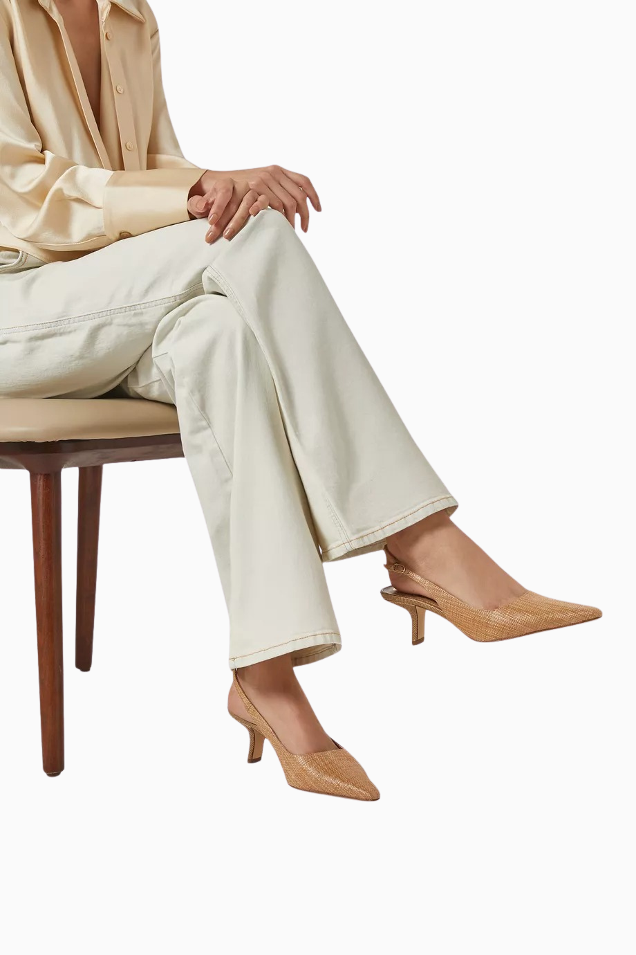 Bianka 60 Bej Raffia Kadın Alçak Topuklu Slingback Pump