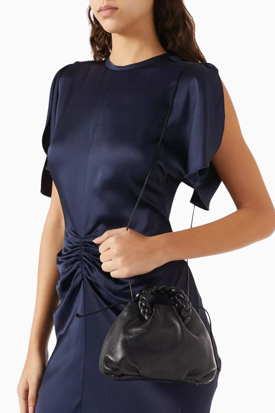 Bombon Siyah Parlak Deri, Örgü Saplı İspanyol El Yapımı Lüks Çanta