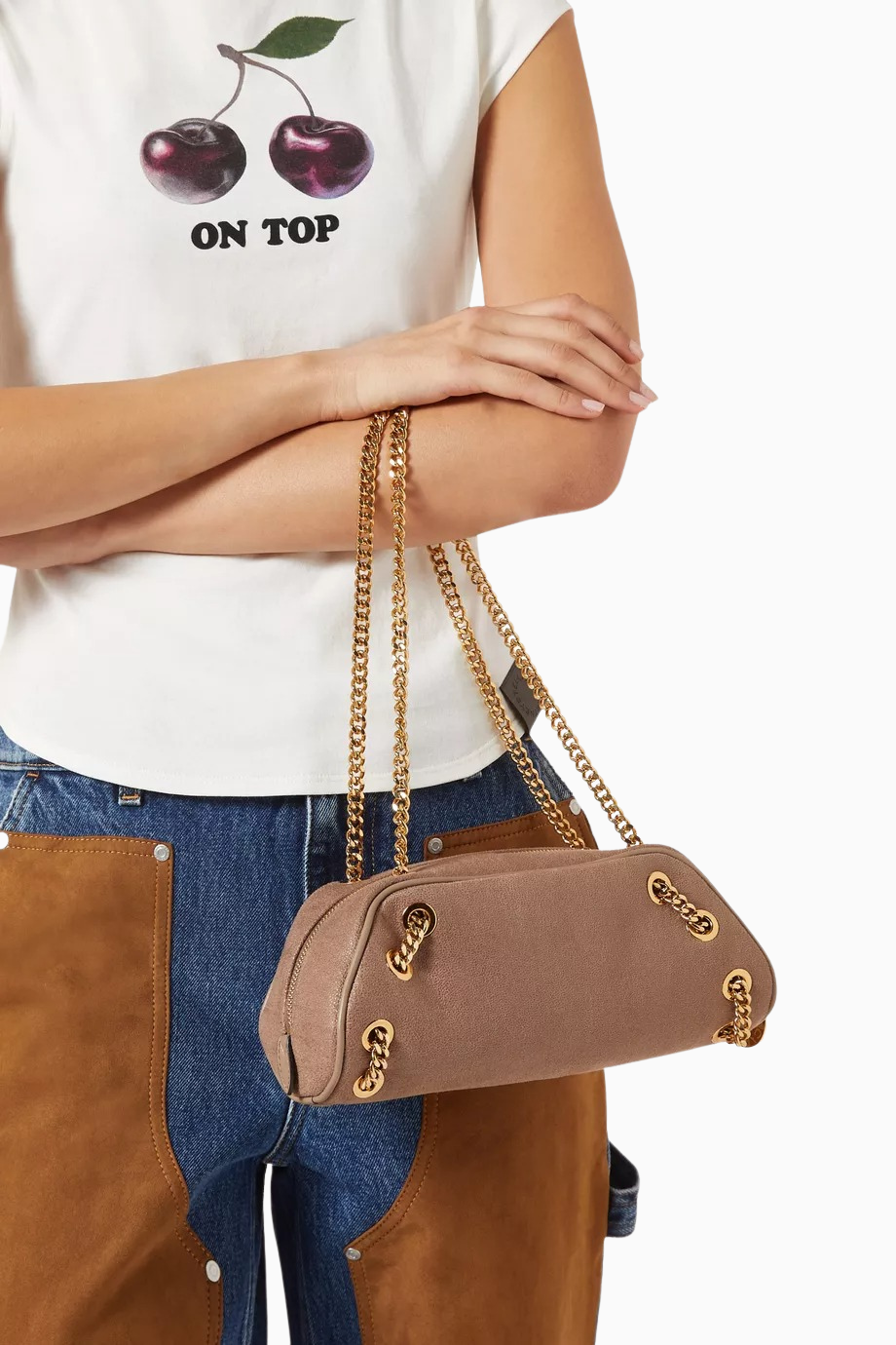 Falabella Zincir Detaylı Bej, Shaggy Deer Vegan Bowling Omuz Çantası