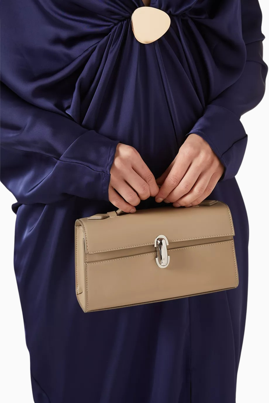 Symmetry Açık Gri, Deri Lüks Pochette Gece Çantası