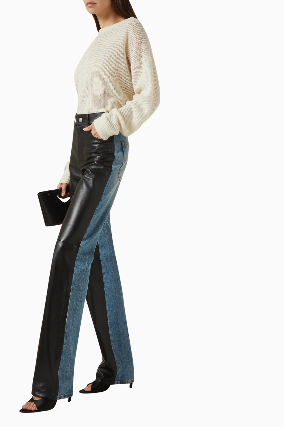 Star Slim Fit Deri Pantolon, Siyah-Denim Detaylı Modern Kadın Pantolon