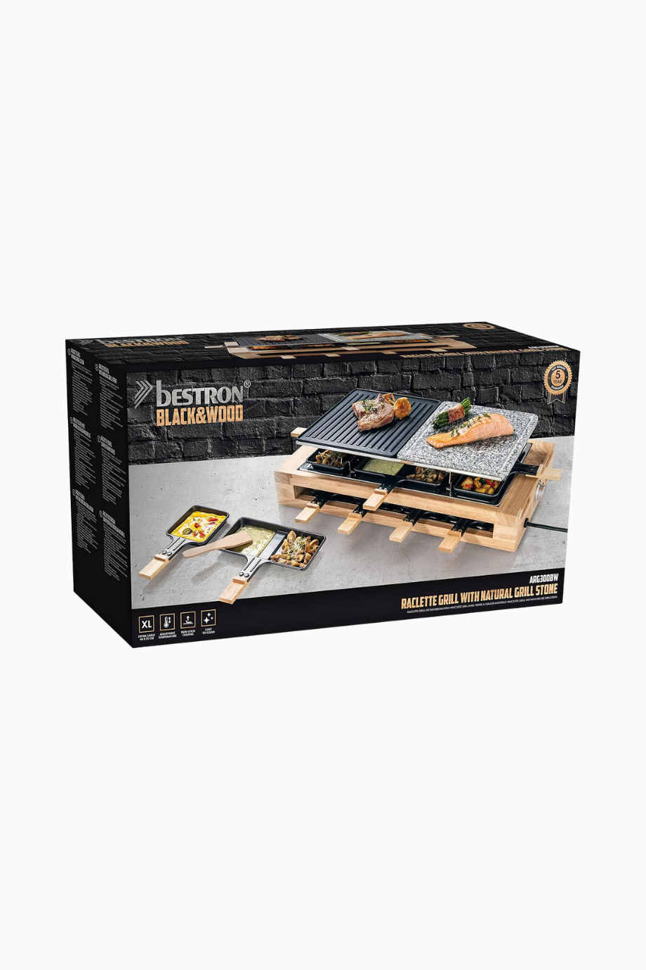 XL Retro Raclette Grill 8 Kişilik Doğal Taşlı 1500 W