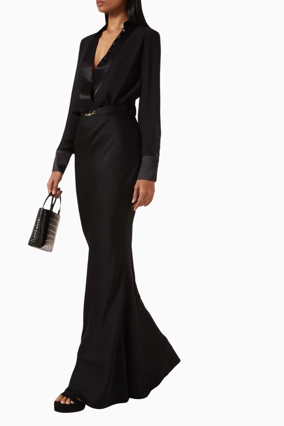 Mermaid Saten Krep Uzun Etek, Zincir Detaylı Şık Tasarım