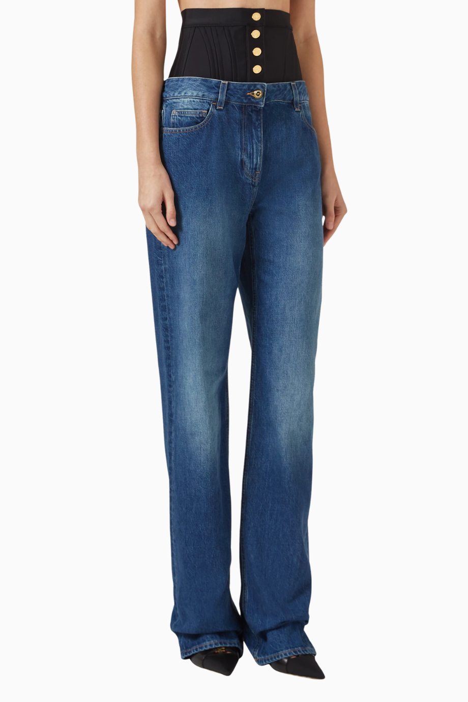 Korse Bel Detaylı, Yüksek Bel Fitted Denim Jean