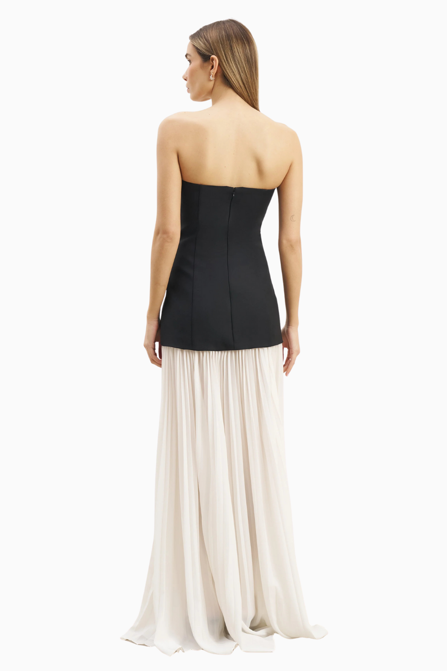 Structured Bodice Gown Pleated Maxi Length Formal Dress Kadın Elbise
