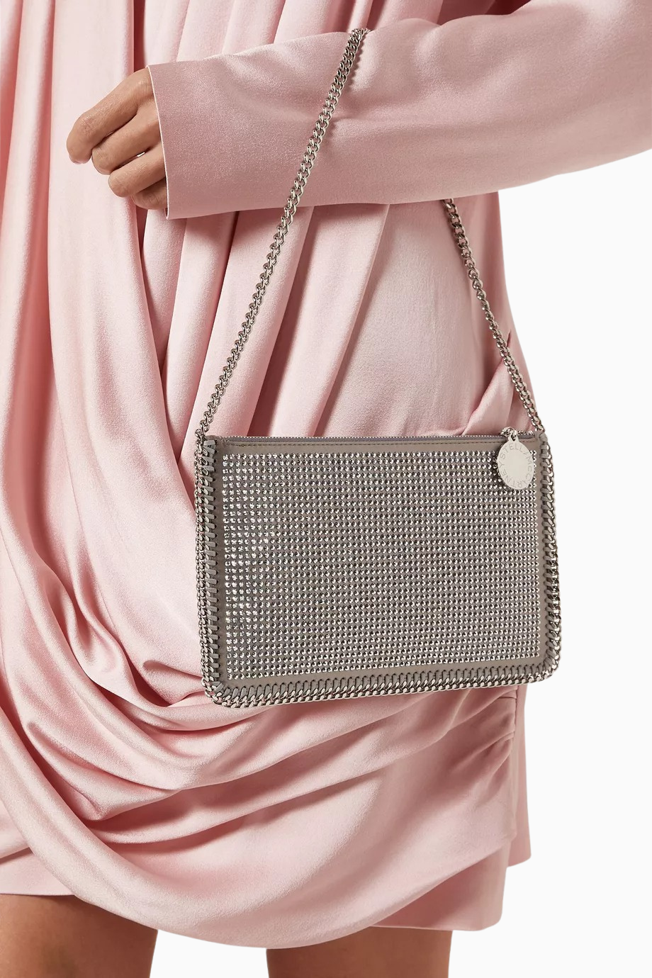 Hotfix Taşlı Vegan Falabella Pochette, Zincir Detaylı Omuz Çantası