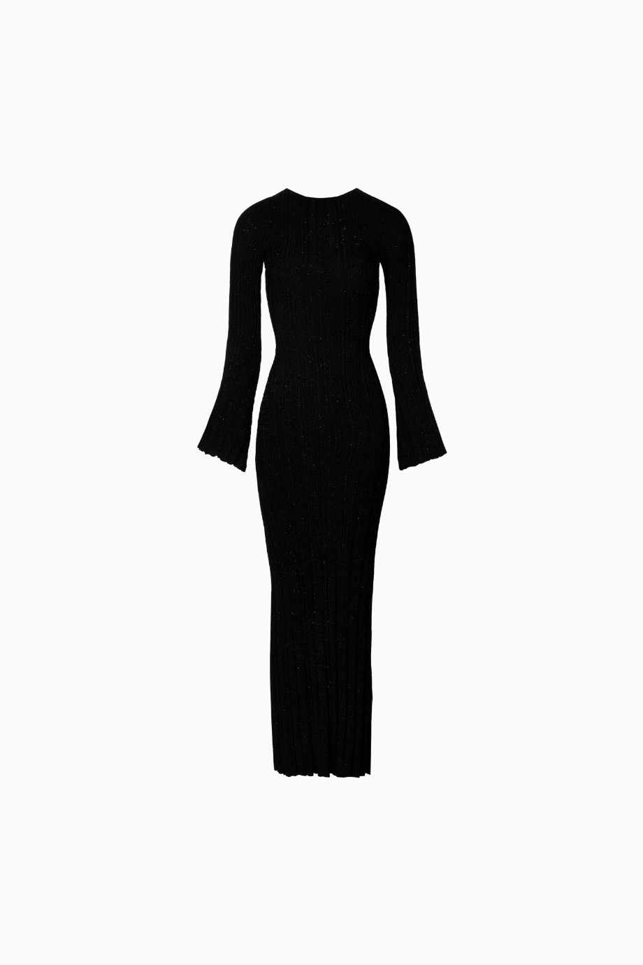 Fine Knit Longsleeve Open Back Maxi Dress Shimmer Ribbed Knit Kadın Elbise