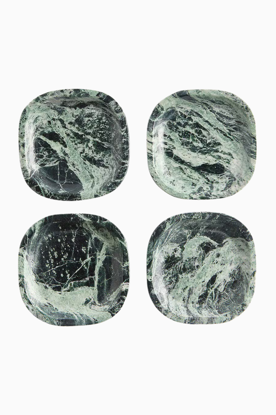Kare Yeşil Mermer Bardak Altlığı Seti, 4’lü El Yapımı Doğal Taş Sofra Aksesuarı