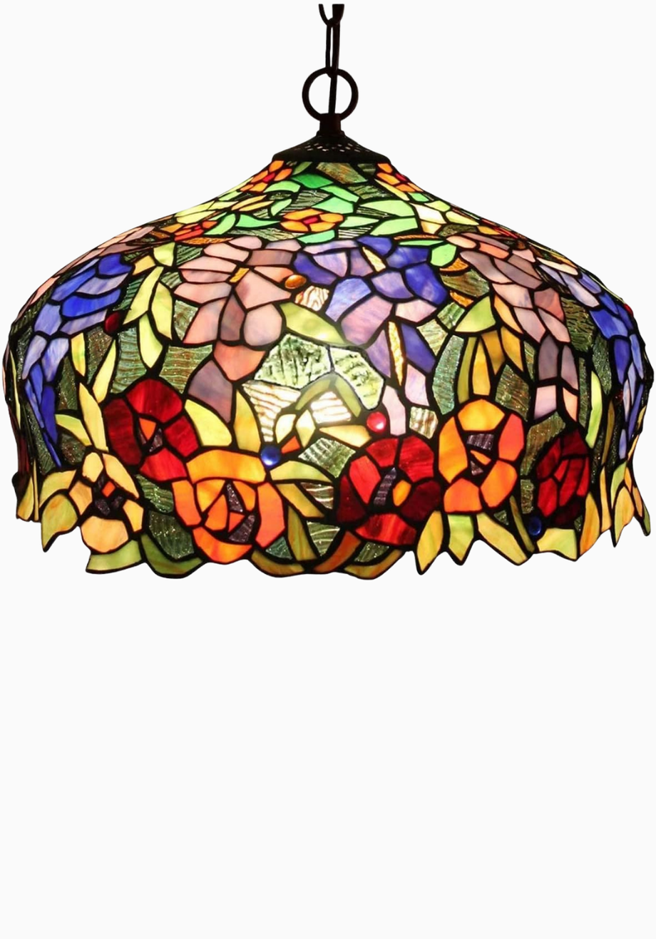 16” Flowers Tiffany Style Vitray Sarkıt Tavan Lambası, El Yapımı Renkli Cam
