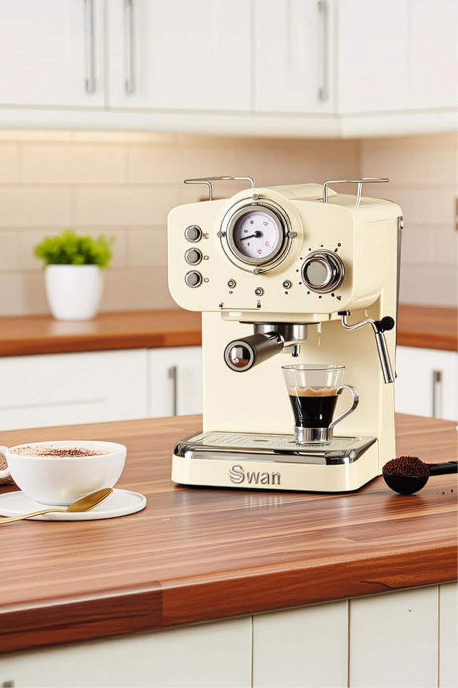 Retro Espresso Kahve Makinesi, Süt Köpürtücü, 15 Bar Buhar Basınç Kontrolü