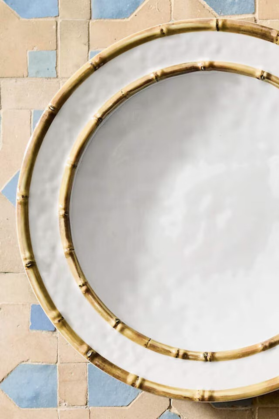 Abbott Yuvarlak Beyaz & Bambu Dış Mekan Melamin Tabak, 40 cm, BPA İçermez